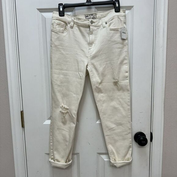 NWT Free People Great Heights Frayed Skinny Jeans Distressed Ivory Size 27 - Picture 1 of 9